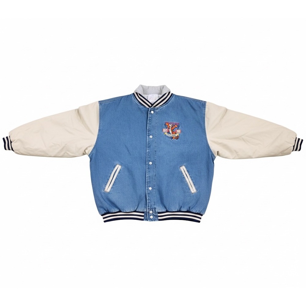 Disney Tigger Varsity Jacket Denim‎ Hooded  Embroidered Est 1968 Sz L Kidcore